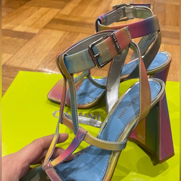 Gianni Binni Bexxlie Rainbow Holographic Heeled WITH BOX Sandals (US 6) - Picture 9 of 17